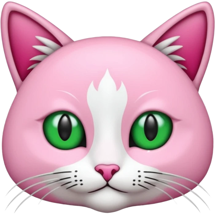 Bir siyah renkli kedi gözleri yeşil ve oturuyor boynunda pembe tasma vae emoji