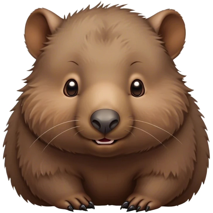 Cinematic Cute Wombat Portrait Emoji, Head tilted playfully and inquisitively, featuring a fluffy, shaggy brown fur with a round, endearing face and twinkling eyes full of gentle curiosity, Simplified yet irresistibly adorable features, highly detailed, glowing with a warm, friendly glow, high shine, affectionate and chubby, stylized with a touch of bushland whimsy, bright and endearing, soft glowing outline, capturing the essence of a mischievous yet loving wombat, so playful it feels like it could trundle out of the screen into your arms! emoji