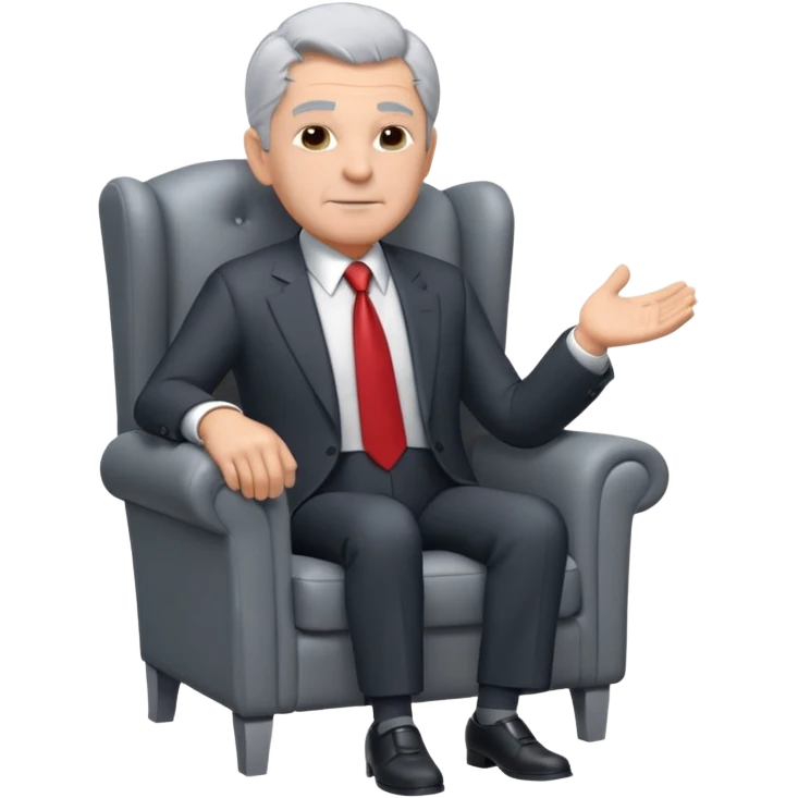 elderly businessman sitting in an armchair, wearing a formal suit and tie, gray hair, confident wise expression, corporate boss vibe, 3D cartoon style, mobile game icon style, clean background, no text, no watermark
 emoji