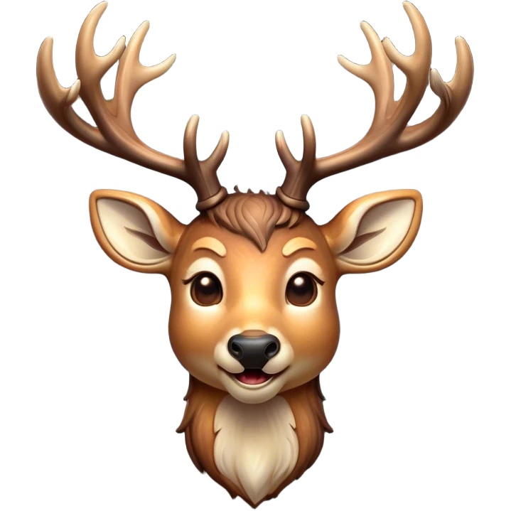 Cinematic Comical Deer Portrait Emoji, Head tilted dramatically with an exaggeratedly amused expression, featuring a sleek dappled Fur and whimsically contorted antlers, wide, expressive eyes filled with playful disbelief, Simplified yet hilariously expressive features, highly detailed, glowing with a slightly sassy glow, high shine, dramatic yet playful, stylized with an air of cheeky woodland mischief, bright and endearing, soft glowing outline, capturing the essence of a spirited and over-the-top deer, so meme-worthy it feels like it could side-eye its way into forest folklore instantly! emoji