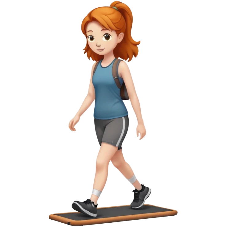 Ginger girl walking on walking pad brown gym outfit emoji