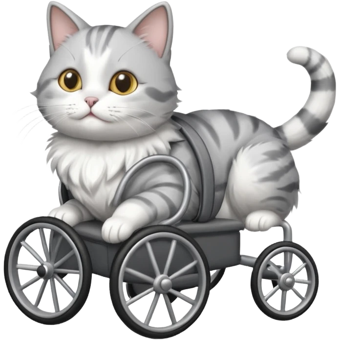 grey and white cat in a cat wheelchair emoji