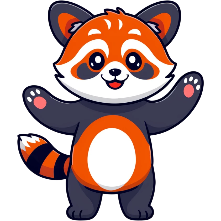 red panda waving and saying hello, friendly expression emoji
