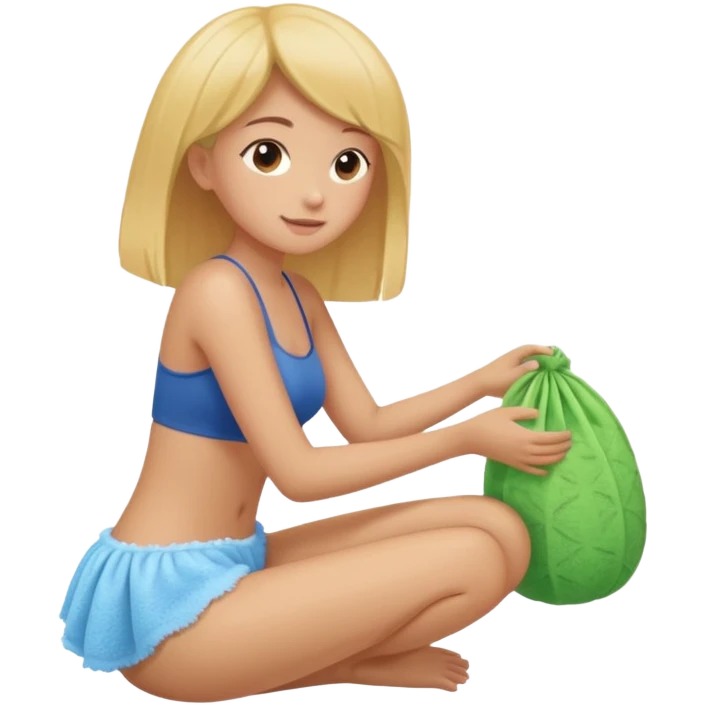 A girl washing her butt with a loofah  emoji