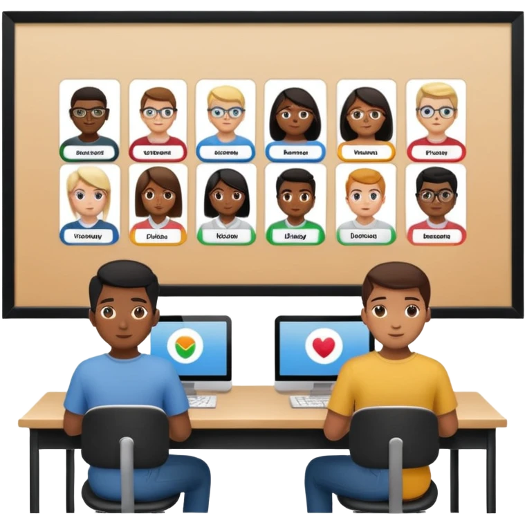 Birdseye view of large study space with students working separately add students wearing Vision Pros emoji