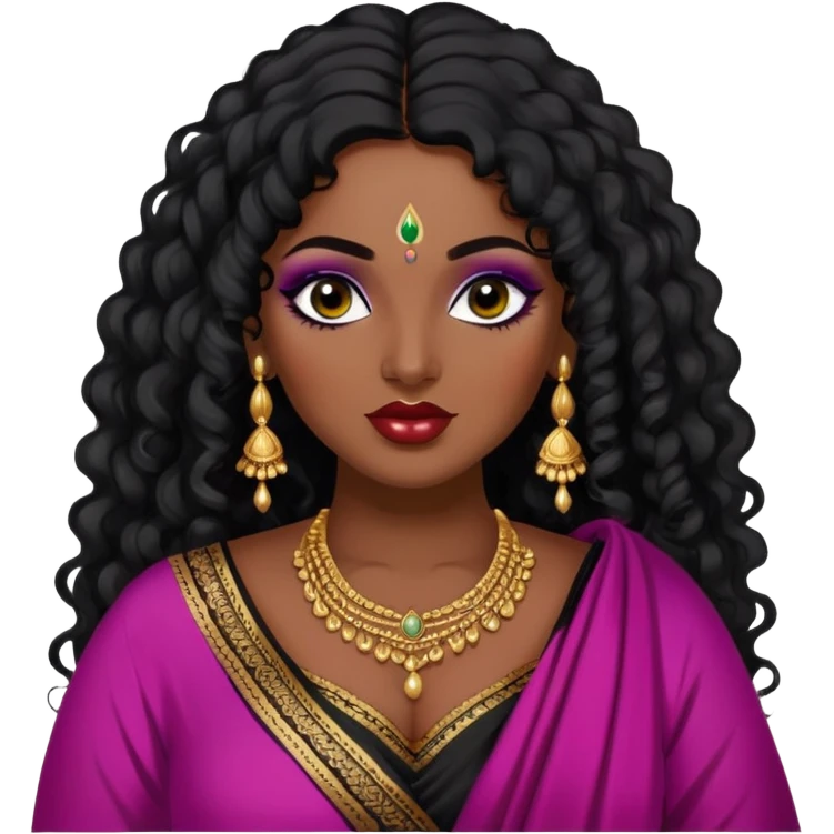 big plus size, dark skin, long black curly hair, baddie,pretty, makeup, lipgloss, black eyeliner, loose dupatta, indian
 emoji