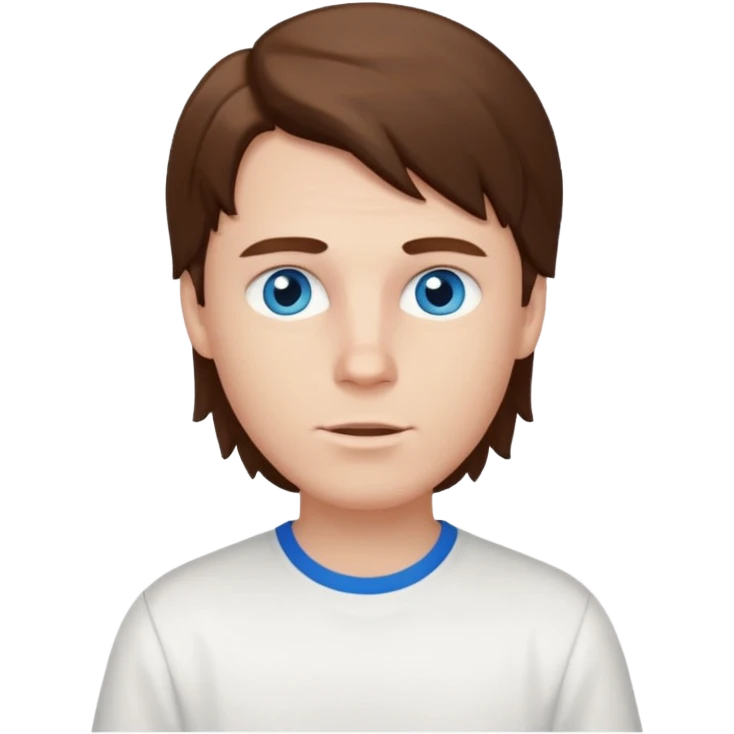 White boy with blue eyes and brown semi long hair with a White shirt emoji