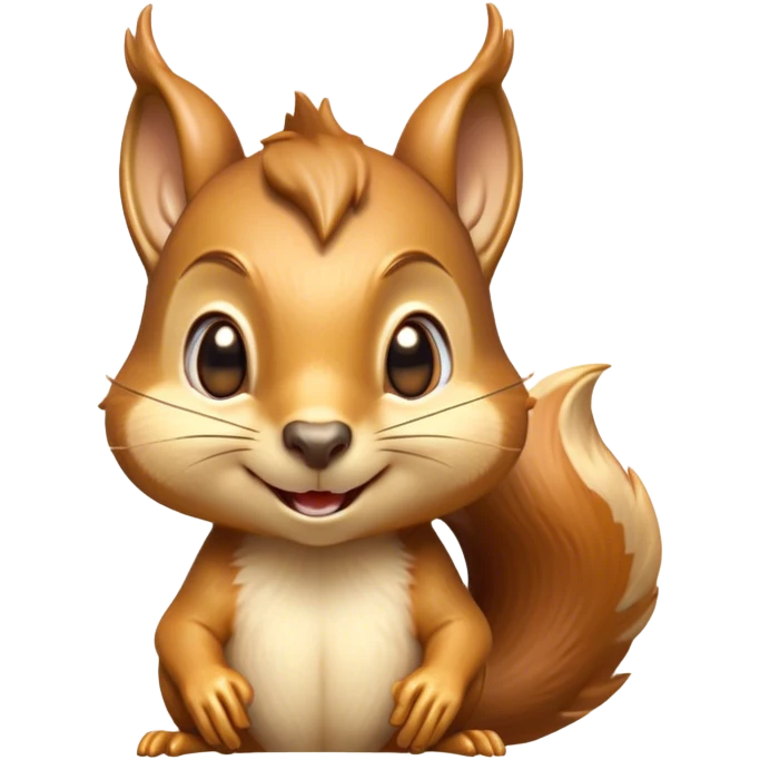 Cinematic Cheeky Squirrel Portrait Emoji, Head cocked to one side with a cheeky smirk and sparkling, impish eyes, featuring a compact, agile form with a luxuriously bushy tail and perky ears, Simplified yet remarkably expressive features, highly detailed, glowing with a playful, golden glow, high shine, mischievous and lively, stylized with an air of woodland naughtiness, soft glowing outline, capturing the essence of a cheeky squirrel that seems poised to leap out of the screen with a fun-loving attitude! emoji