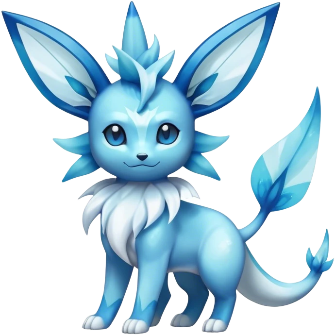 Shiny Cool Sparkly Cute Ethereal Glaceon-Vaporeon-Fakemon-hybrid-fusion- full body emoji