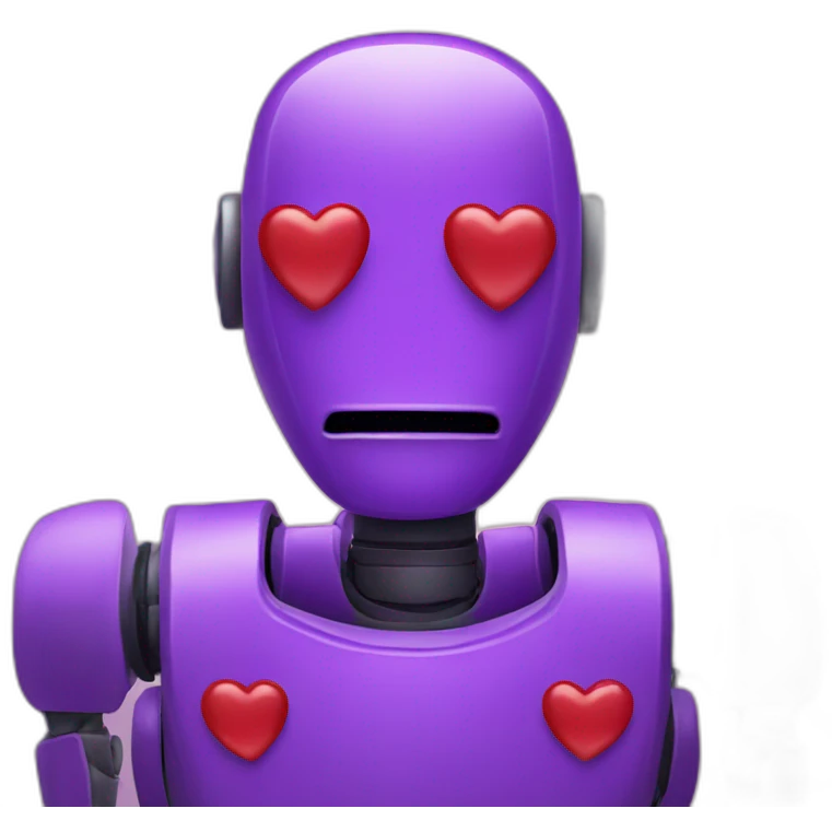A purple robot with red hearts instead of eyes emoji