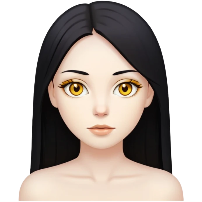 woman with black straight hair, very pale skin, yellow amber eyes emoji