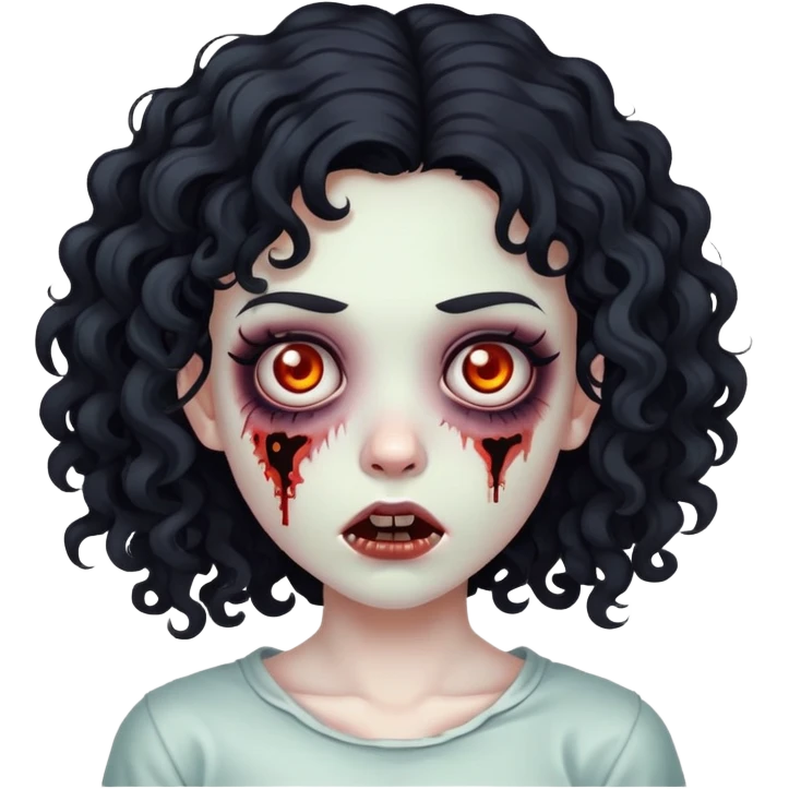 zombie girl, curly black hair and black eyes emoji