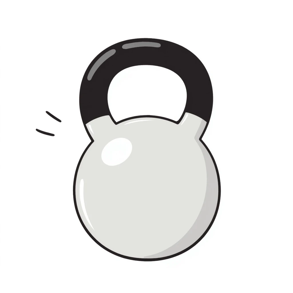 A kettlebell with handle in pastel colors (dd9fb0, ffc6d3, a3bfc9, c4bee2, f1b091), hand-drawn doodle style emoji