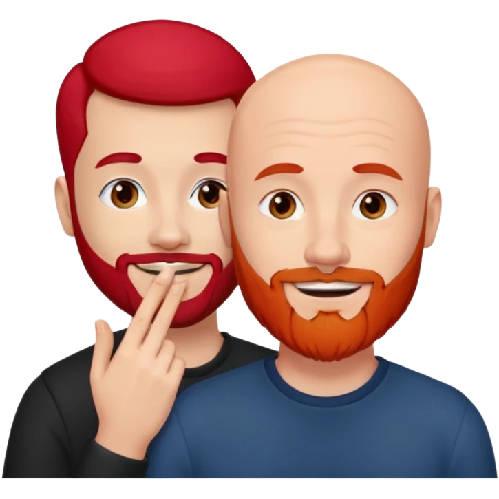 White Bald man with red beard touching face white girl black hair  emoji