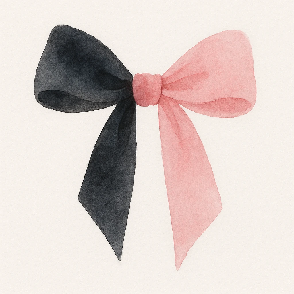 wearable object inspired by BLACKPINK, watercolor style, black and pink colors, soft and artistic, could be a silk scarf, brooch, or hair ribbon emoji