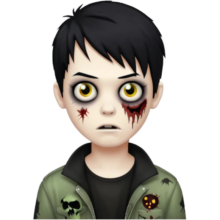boy zombie with black hair, emo fashion emoji