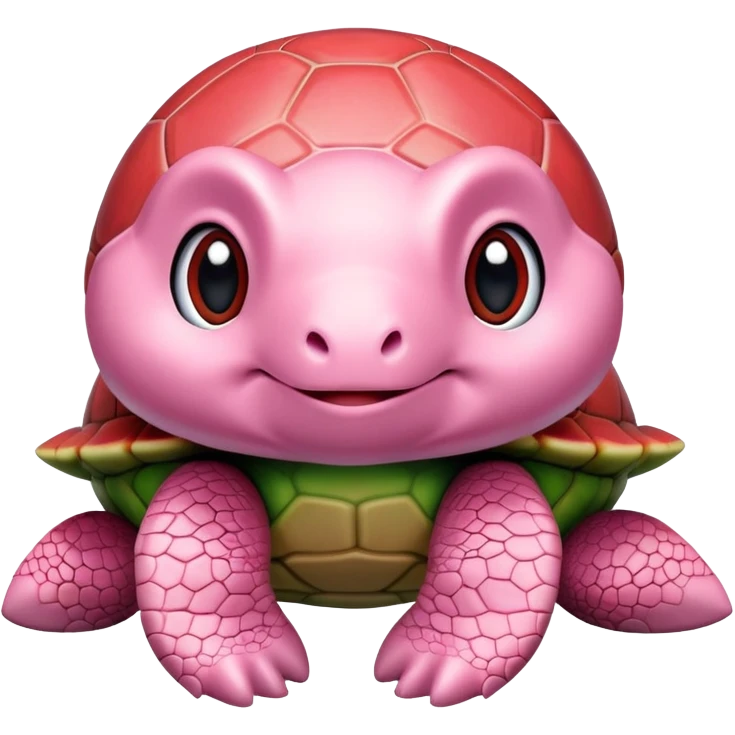 cute plushie turtle with light pink skin, round head, and red shell, smooth skin texture emoji