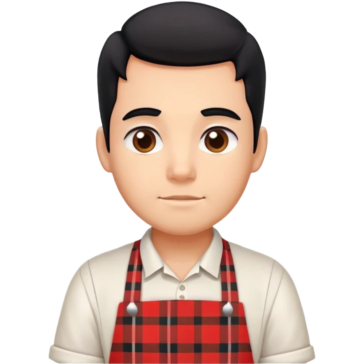 big boy with black hair all up, wearing a white and red plaid apron emoji