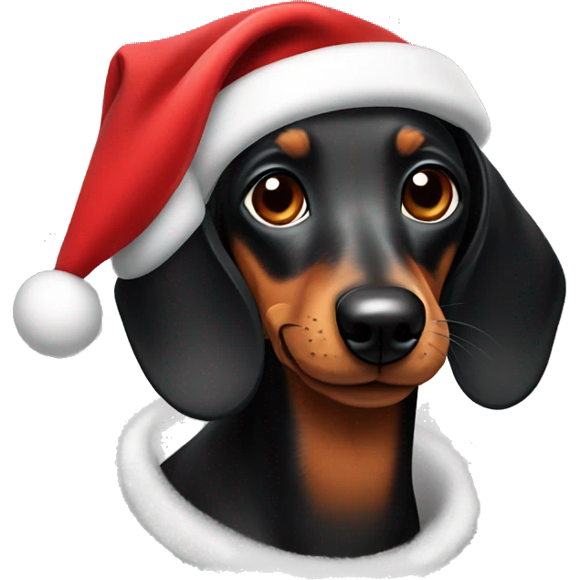 Black dachshund dog wearing a Santa hat emoji