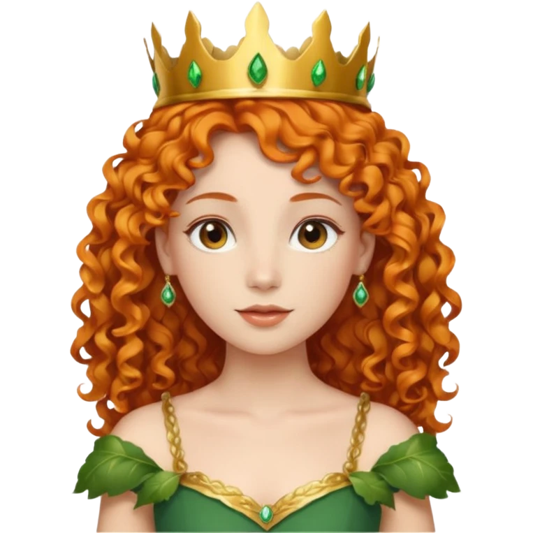 orange curly hair beautiful princess full body in leafy green dress elegant emoji