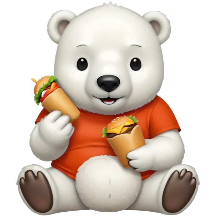 polar bear with burger wearing red orange tshirt emoji