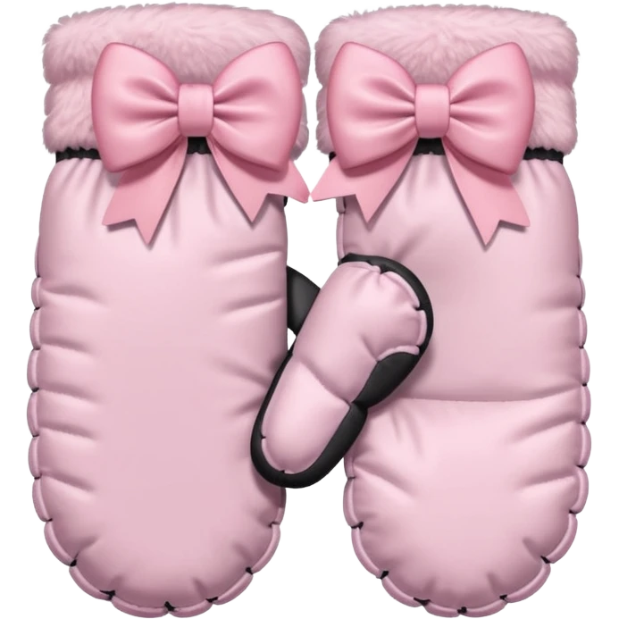 pastel pink pair of mittens connected by a bow emoji