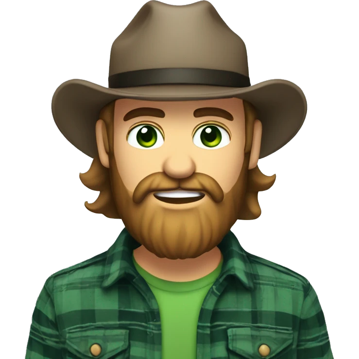 Long Bearded man with trucker cap and flannel shirt and green eyes, who is in to American country music emoji