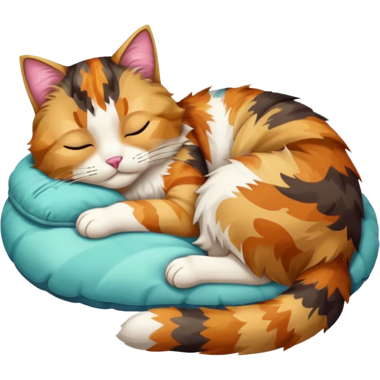 full body colourful light patched calico tabby cat sleeping emoji