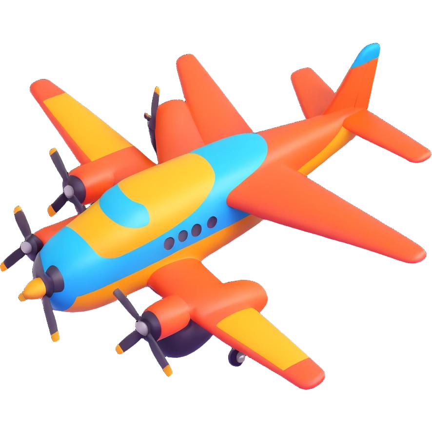 3D cartoon bomber airplane, rounded shapes, bright colors, animated style, playful design emoji