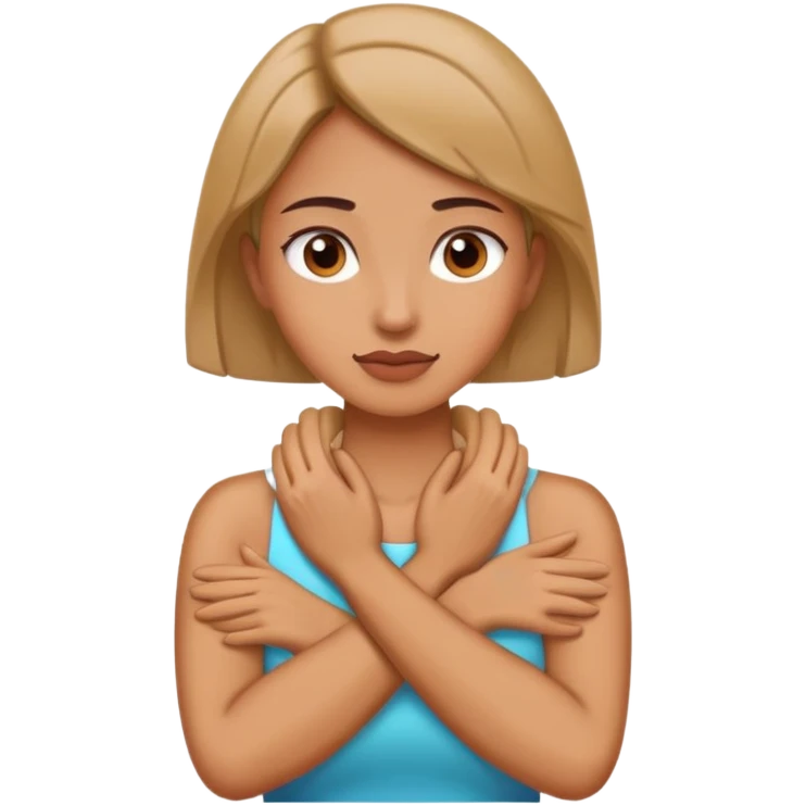 Woman holding neck two hands crossed emoji