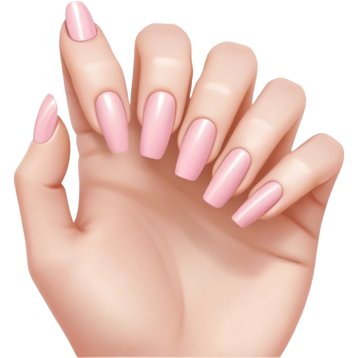 "Close-up of a delicate hand with soft pink or nude nail polish, slightly curved fingers, elegant and feminine style, subtle shine on nails." emoji