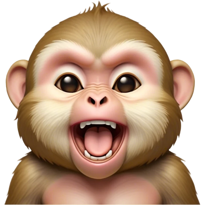 Cinematic Cute Yawning Macaque Portrait Emoji, Head tilted slightly with a dramatic, wide-open yawn, showcasing a gently textured face with half-closed, sleepy eyes and an open, relaxed mouth, Simplified yet irresistibly adorable features, highly detailed, glowing with a soft, cozy glow, high shine, relaxed yet expressive, stylized with a dash of whimsical charm, soft glowing outline, capturing the essence of a drowsy yet affectionate primate that appears ready to stretch out for a nap! emoji