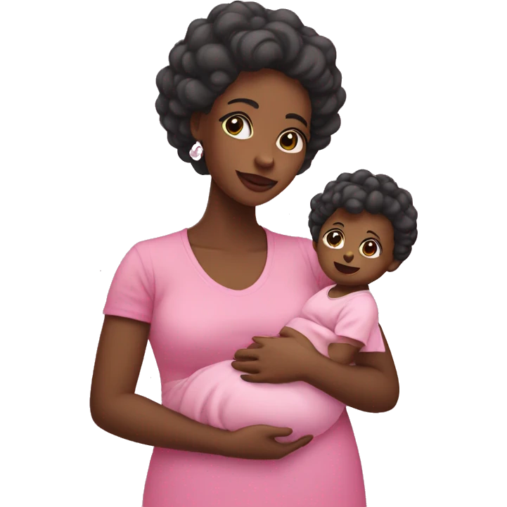 Black emoji mom holding baby girl dressed in pink  emoji
