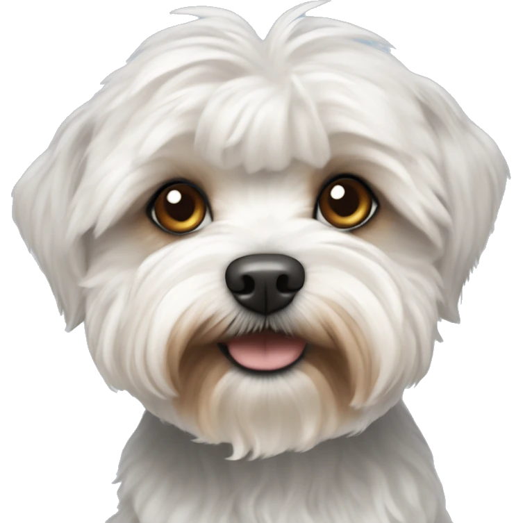 white maltipoo yorkshire terrier mix with blueish brown ear emoji