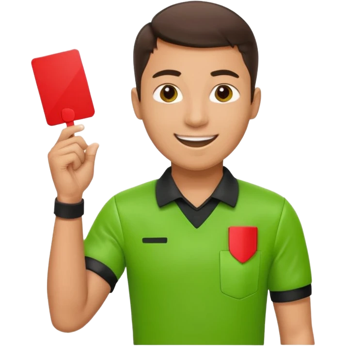 Young Referee – Energetic Style
 Wearing bright green shirt, smiling slightly, holding red card high with whistle around neck. emoji