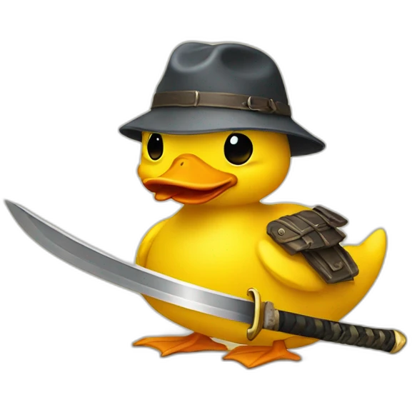 A yellow duck with a katana emoji