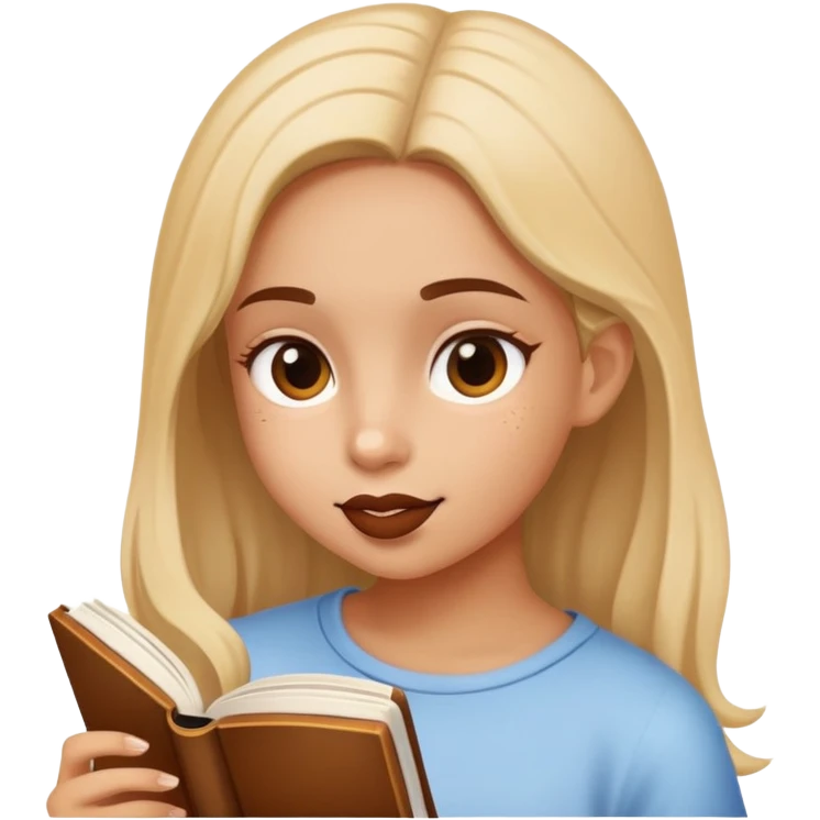 Uma menina comendo um livro emoji