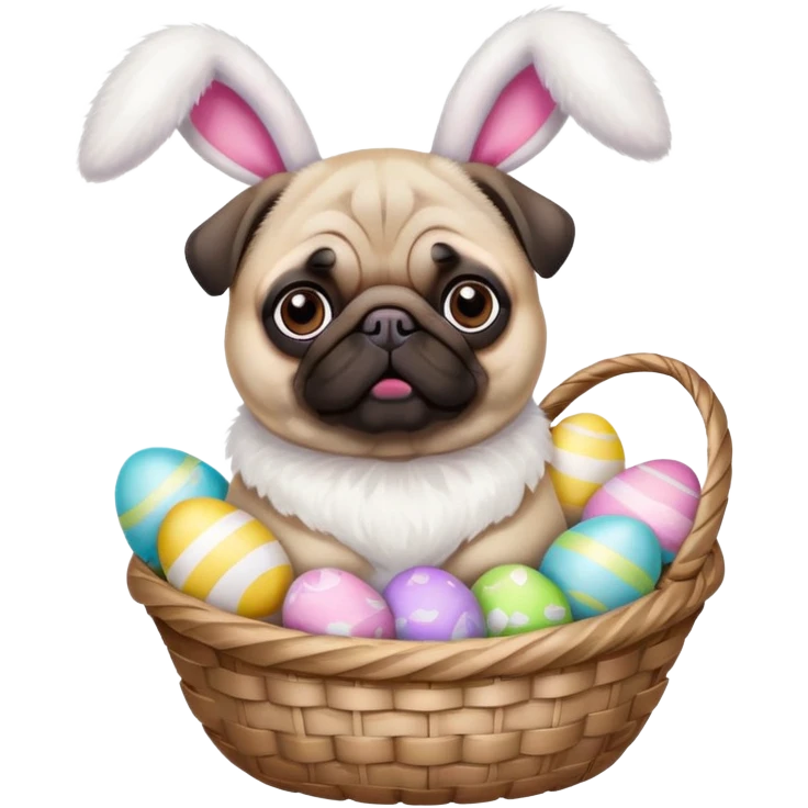 Pug dressed as Easter bunny emoji