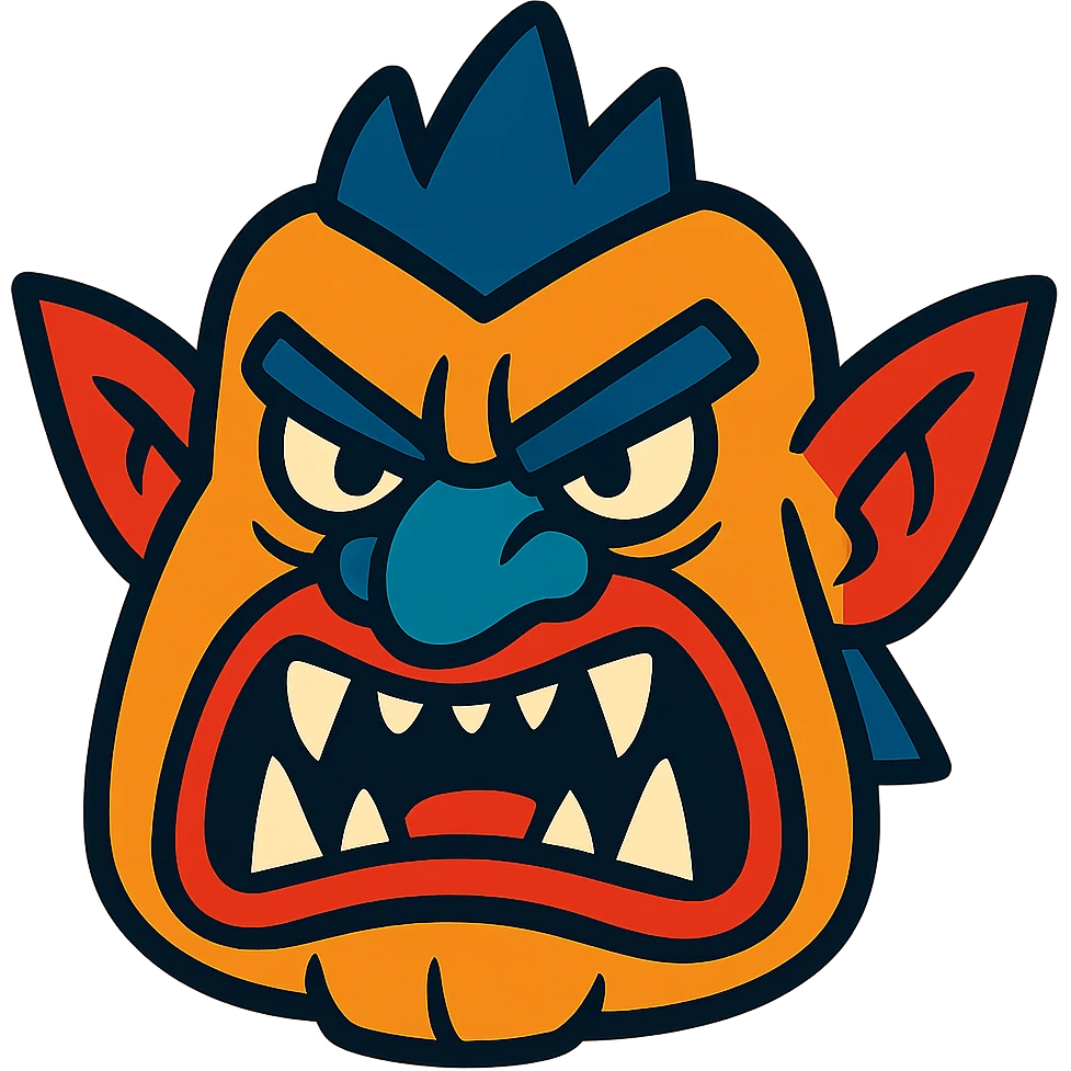 angry troll face, vibrant toon style, sharp teeth, furrowed brow emoji