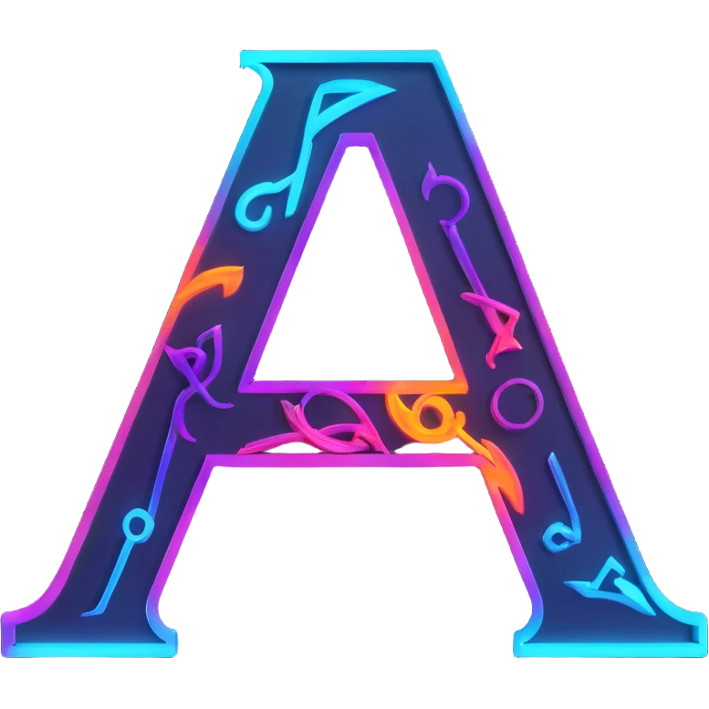 letter A in Rich Proxy style: fantasy, dark, neon, 3D, light mysticism, neon glow, volumetric emoji