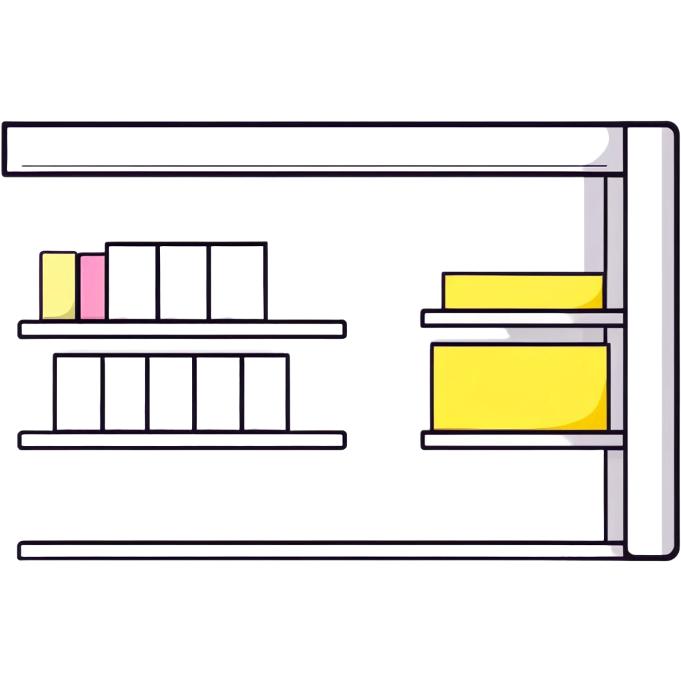 big long white shelf with luxury brand serum and big sticky note emoji