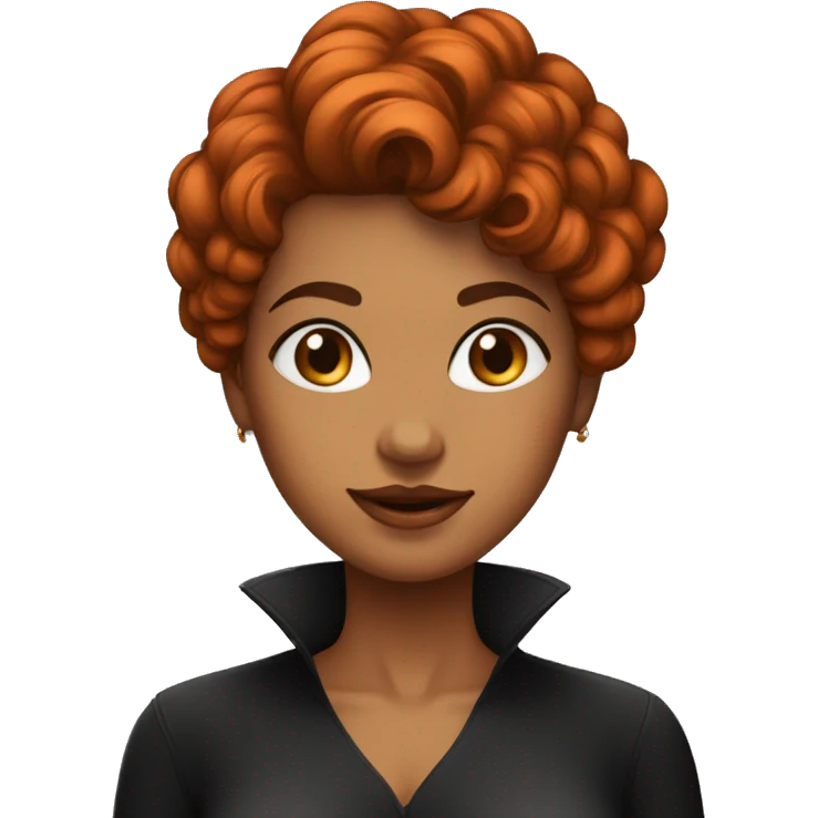 Mulher cabelo curto ruiva com blusa preta emoji