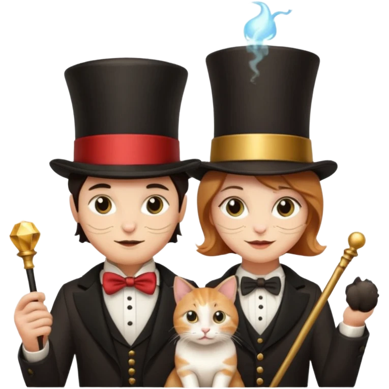 magician couple and their pet cat emoji