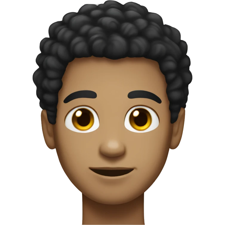 light tan skin, black afro hair, brown eyes, male emoji