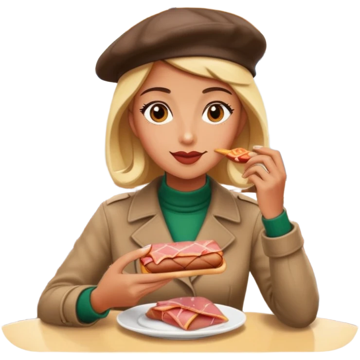  paris women eating SPAM meat at cafe landscape  emoji
