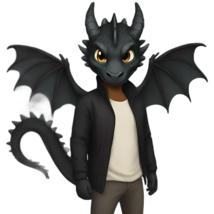 dragon as human wearing black emoji