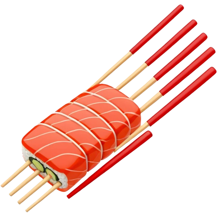 Japanese cuisine humanless avatar in minimalist emoji-style illustration. Sushi, roll and 2 chopsticks, clean lines, red white colors, flat design, calm and modern. emoji