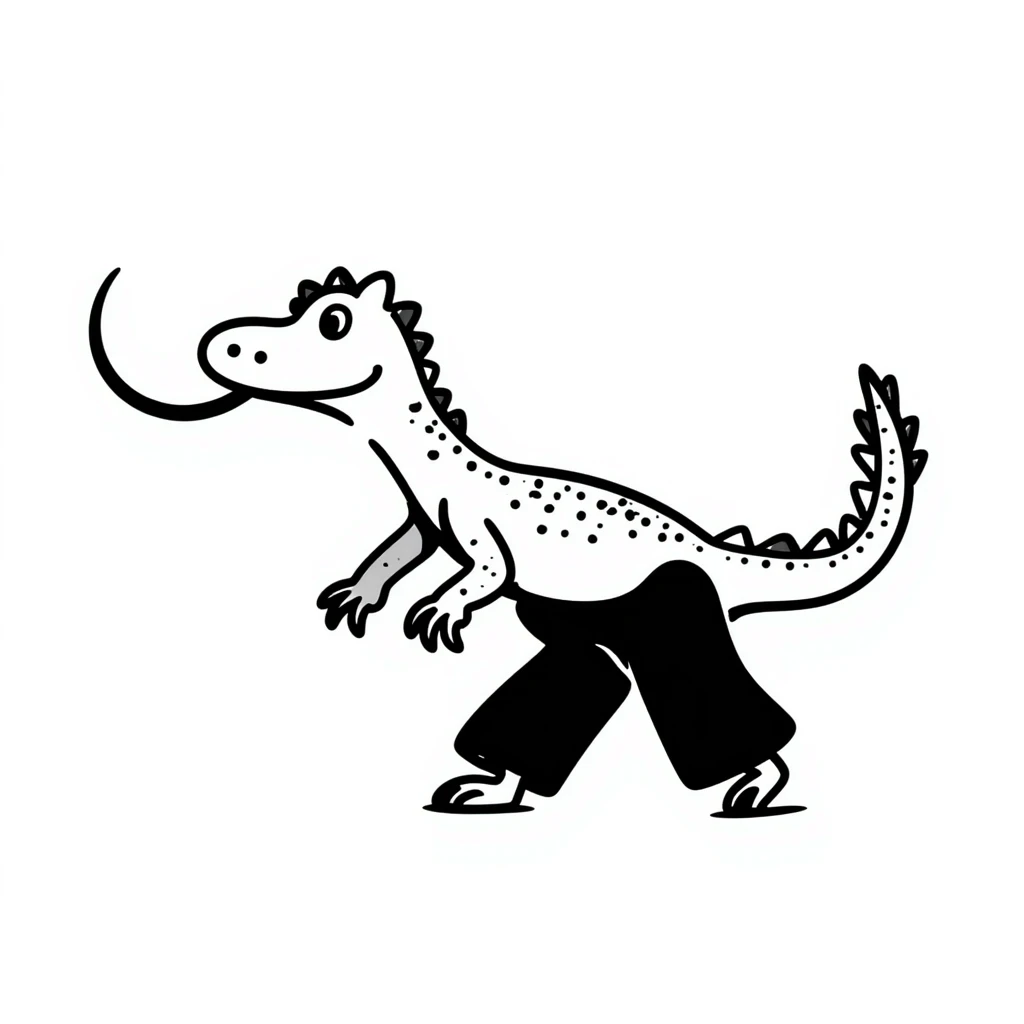 A komodo dragon walking with its tongue out, simple hand-drawn style emoji