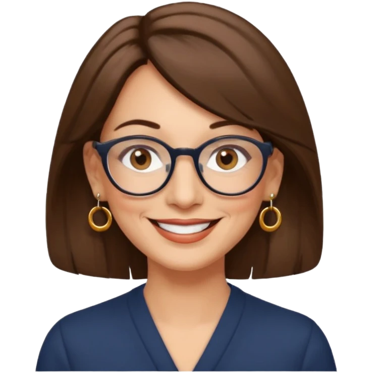 Women 50 years, brown eye and brown mi-long hair with glasses and circle earing emoji