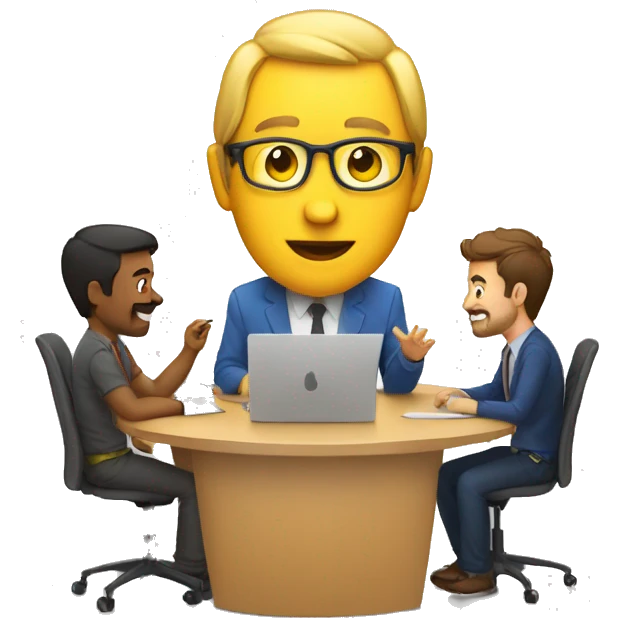 discussian on circle desk with guys emoji